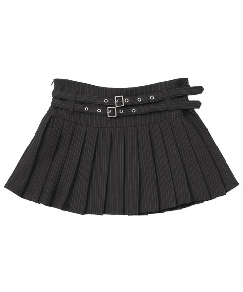 タフタ★プリーツ★ミニスカート★ VALENTINO GARAVANI ダブルベルトストライププリーツミニスカート（スカート