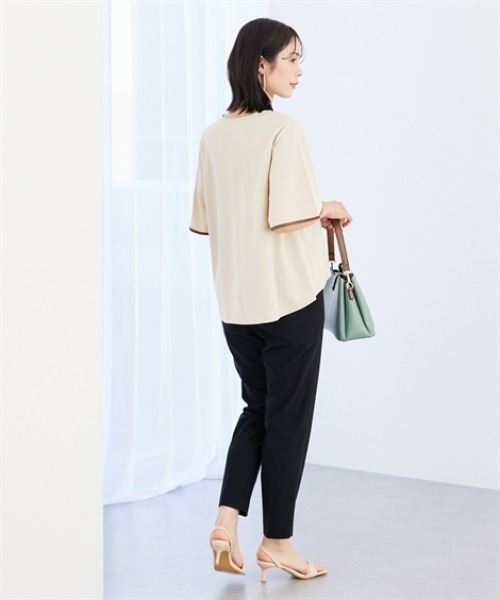 7days Life Styling(セブンデイズライフスタイリング)の「【接触冷感】シルケット加工配色フラワースリーブトップス(Tシャツ/カットソー・レディース・オフホワイト/ライトベージュ/サックスブルー/ブラウン/ネイビー・M/L/LL/3L/S)」の10枚目の写真