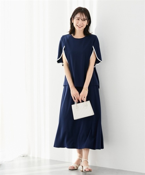 7days Life Styling(セブンデイズライフスタイリング)の「【接触冷感】シルケット加工配色フラワースリーブトップス(Tシャツ/カットソー・レディース・オフホワイト/ライトベージュ/サックスブルー/ブラウン/ネイビー・M/L/LL/3L/S)」の13枚目の写真