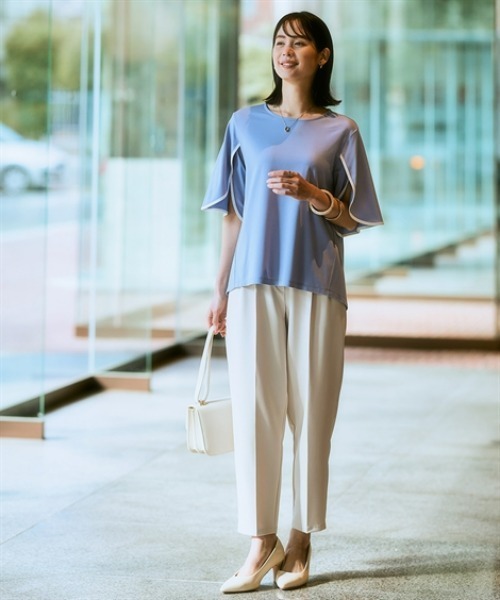 7days Life Styling(セブンデイズライフスタイリング)の「【接触冷感】シルケット加工配色フラワースリーブトップス(Tシャツ/カットソー・レディース・オフホワイト/ライトベージュ/サックスブルー/ブラウン/ネイビー・M/L/LL/3L/S)」の17枚目の写真