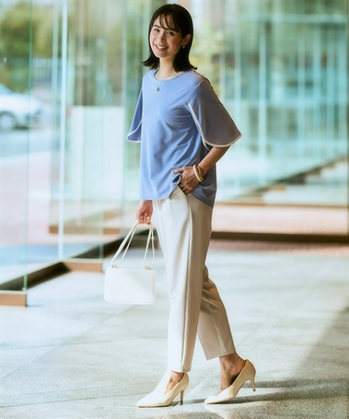 7days Life Styling(セブンデイズライフスタイリング)の「【接触冷感】シルケット加工配色フラワースリーブトップス(Tシャツ/カットソー・レディース・オフホワイト/ライトベージュ/サックスブルー/ブラウン/ネイビー・M/L/LL/3L/S)」の18枚目の写真