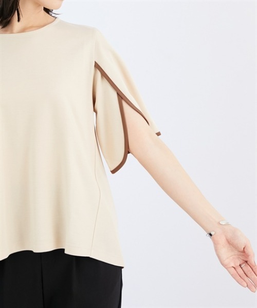 7days Life Styling(セブンデイズライフスタイリング)の「【接触冷感】シルケット加工配色フラワースリーブトップス(Tシャツ/カットソー・レディース・オフホワイト/ライトベージュ/サックスブルー/ブラウン/ネイビー・M/L/LL/3L/S)」の20枚目の写真