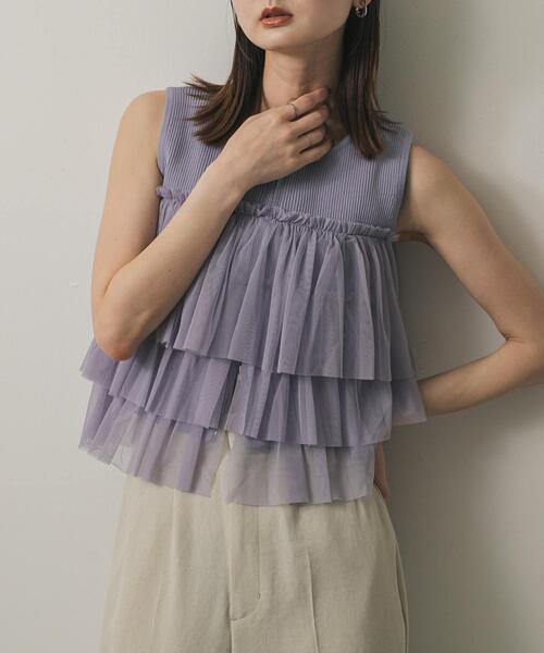 SENSE OF PLACE by URBAN RESEARCH（センスオブプレイスバイアーバンリサーチ）の「ダブルジップフリルニットトップ（ニット/セーター・レディース・ライトブルー/イエロー/ブラック/ライトグレー/アイボリー/キャメル/パープル・ONE）」の5枚目の写真