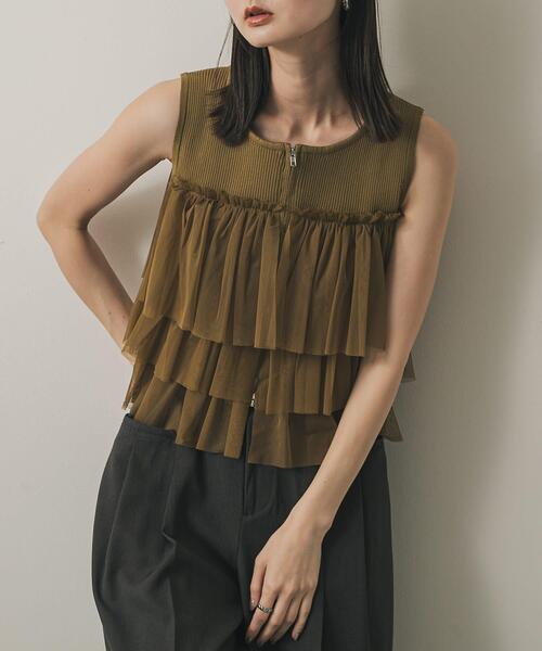 SENSE OF PLACE by URBAN RESEARCH（センスオブプレイスバイアーバンリサーチ）の「ダブルジップフリルニットトップ（ニット/セーター・レディース・ライトブルー/イエロー/ブラック/ライトグレー/アイボリー/キャメル/パープル・ONE）」の7枚目の写真