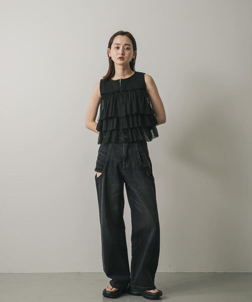 SENSE OF PLACE by URBAN RESEARCH（センスオブプレイスバイアーバンリサーチ）の「ダブルジップフリルニットトップ（ニット/セーター・レディース・ライトブルー/イエロー/ブラック/ライトグレー/アイボリー/キャメル/パープル・ONE）」の18枚目の写真