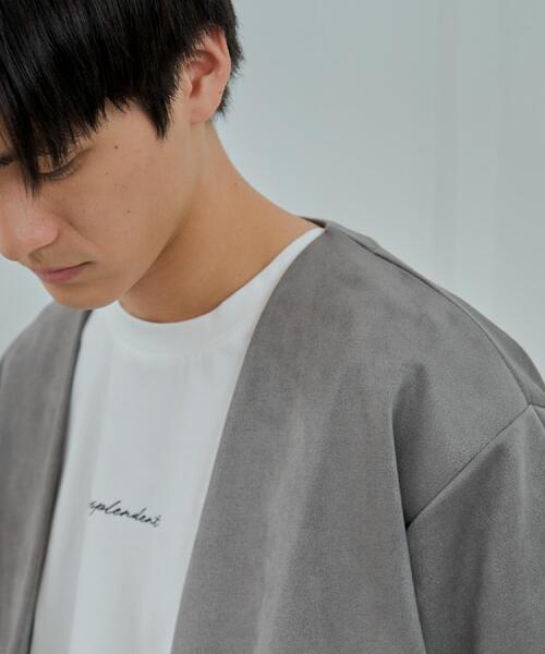 THE SHOP TK (ザ ショップ ティーケー )の「フェイクスウェードアンサンブルカーディガン【五分袖カーディガン+半袖Tシャツセットアイテム】(カーディガン/ボレロ・メンズ・ブラウン系その他/グレー/ネイビー・02/03/04)」の6枚目の写真