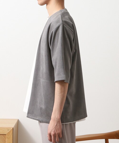 THE SHOP TK (ザ ショップ ティーケー )の「フェイクスウェードアンサンブルカーディガン【五分袖カーディガン+半袖Tシャツセットアイテム】(カーディガン/ボレロ・メンズ・ブラウン系その他/グレー/ネイビー・02/03/04)」の16枚目の写真