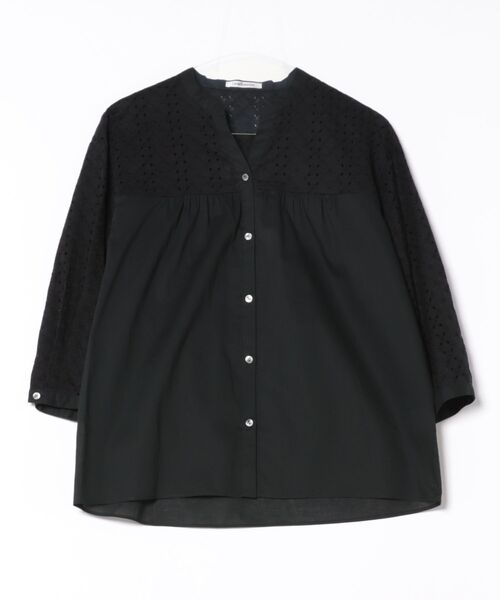NEWYORKER L-SIZE / ニューヨーカー エルサイズ コットンエンブロイダリーレース 切替え7分袖ブラウス NEWYORKER L-SIZE｜【L】コットンエンブロイダリーレース 切替え