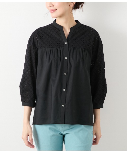 NEWYORKER L-SIZE / ニューヨーカー エルサイズ コットンエンブロイダリーレース 切替え7分袖ブラウス NEWYORKER L-SIZE｜【L】コットンエンブロイダリーレース 切替え
