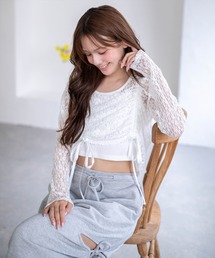 ドロストリボンレーストップス&キャミセット[体系カバー 韓国ファッション セットアップ]