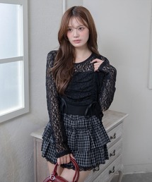 clear | ドロストリボンレーストップス&キャミセット[体系カバー 韓国ファッション セットアップ]≪2025SS新作≫(Tシャツ/カットソー)