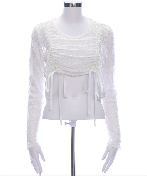 clear（クリア）の「ドロストリボンレーストップス&キャミセット[体系カバー 韓国ファッション セットアップ]（Tシャツ/カットソー・レディース・ブラック/オフホワイト/ライトベージュ・F）」の18枚目の写真