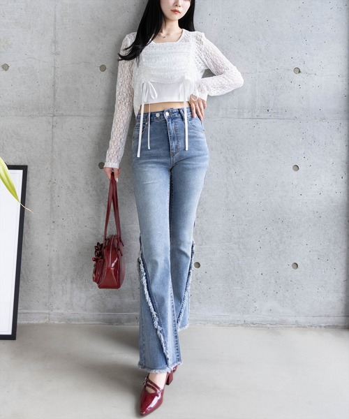 リュクス セットアップ リボン デザイン 2色 キャミ パンツ Girly Doll セットアップ キャミソール＆ワイドパンツ 2点セット