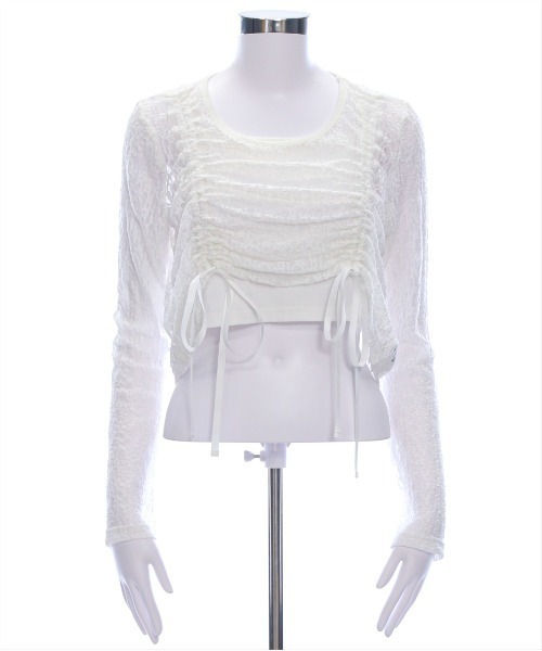 clear（クリア）の「ドロストリボンレーストップス&キャミセット[体系カバー 韓国ファッション セットアップ]（Tシャツ/カットソー・レディース・ブラック/オフホワイト/ライトベージュ・F）」の19枚目の写真