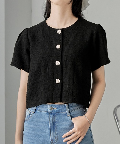 Cieluna】サマーツイード半袖ジャケットブラウス（シャツ/ブラウス