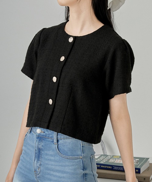 ［新品タグ付き］サラッと軽いサマーツイード半袖ジャケット Cieluna】サマーツイード半袖ジャケットブラウス（シャツ/ブラウス