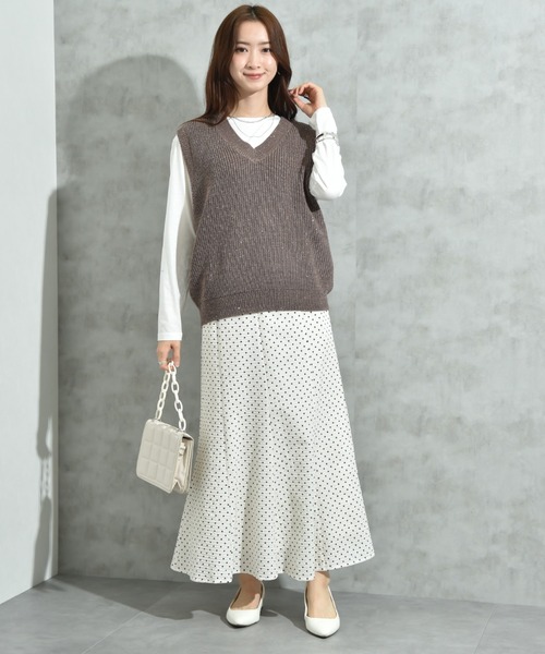 INTERPLANET（インタープラネット）の「サッカードットプリントスカート（スカート・レディース・アイボリー/ブラック・FREE）」の6枚目の写真