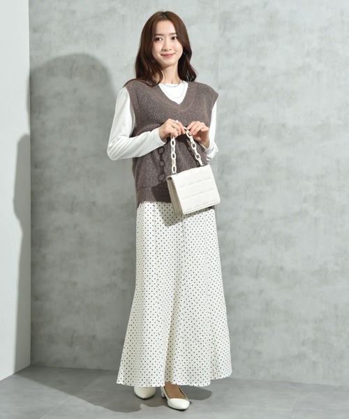 INTERPLANET（インタープラネット）の「サッカードットプリントスカート（スカート・レディース・アイボリー/ブラック・FREE）」の7枚目の写真