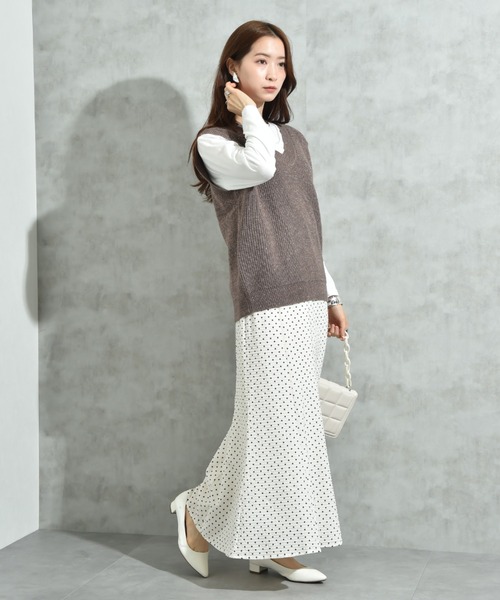 INTERPLANET（インタープラネット）の「サッカードットプリントスカート（スカート・レディース・アイボリー/ブラック・FREE）」の8枚目の写真