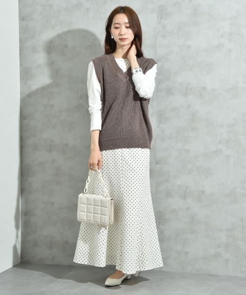 INTERPLANET（インタープラネット）の「サッカードットプリントスカート（スカート・レディース・アイボリー/ブラック・FREE）」の9枚目の写真