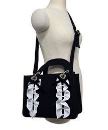 lilLilly | フリルキャンバスリボンブックミニトートバッグ(ショルダーストラップ付き)(ショルダーバッグ)