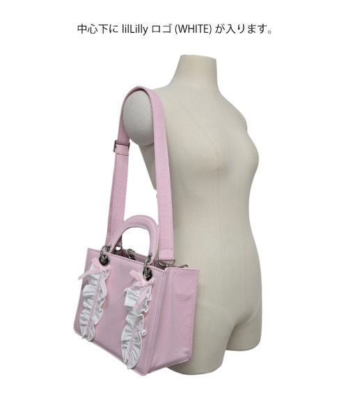 lilLilly（リルリリー）の「フリルキャンバスリボンブックミニトートバッグ(ショルダーストラップ付き)（ショルダーバッグ・メンズ・ブラック/ホワイト/ピンク・FREE）」の6枚目の写真