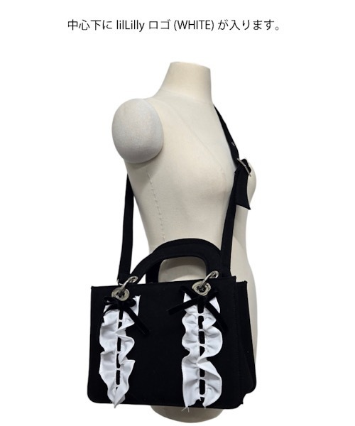 lilLilly（リルリリー）の「フリルキャンバスリボンブックミニトートバッグ(ショルダーストラップ付き)（ショルダーバッグ・メンズ・ブラック/ホワイト/ピンク・FREE）」の5枚目の写真
