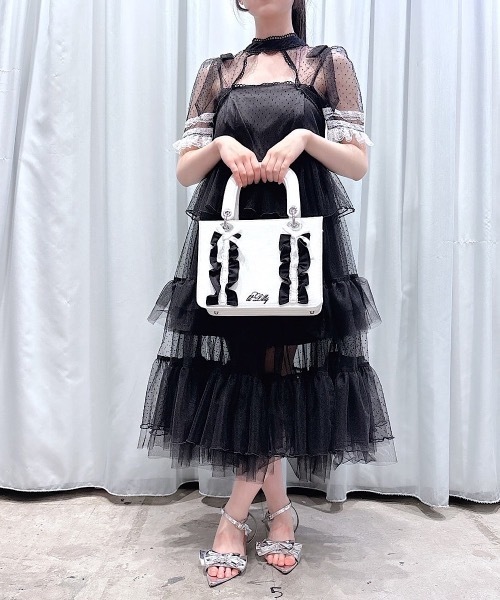 lilLilly（リルリリー）の「フリルキャンバスリボンブックミニトートバッグ(ショルダーストラップ付き)（ショルダーバッグ・メンズ・ブラック/ホワイト/ピンク・FREE）」の16枚目の写真