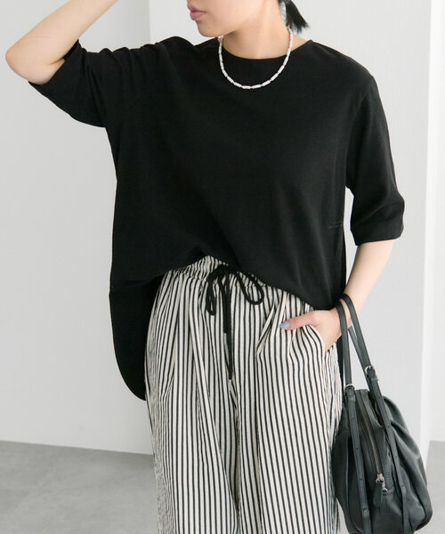ear PAPILLONNER（イアパピヨネ）の「《綿100％》カットトップス【SUM1 STYLE(スミスタイル)】（Tシャツ/カットソー・レディース・サンドベージュ/ブルー/ブラック・FREE）」の8枚目の写真
