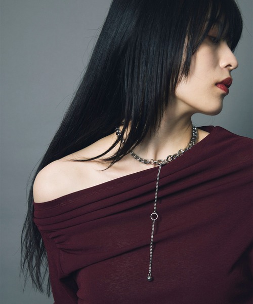 led.tokyo（レッドトウキョウ）の「【led.tokyo】ONE SHOULDER TOPS/ワンショルダートップス（Tシャツ/カットソー・レディース・グレー/ブラック/レッド・FREE）」の3枚目の写真