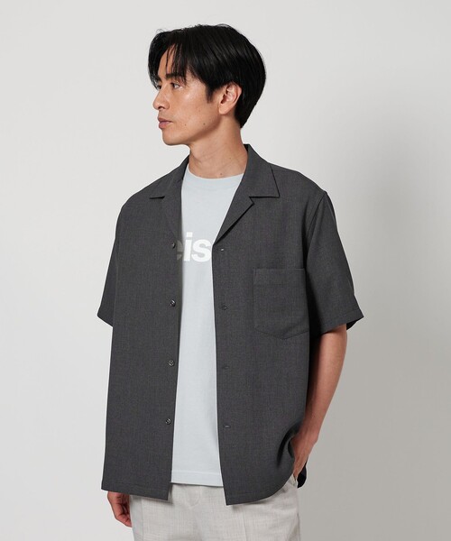 Beauty & Youth ブラック オープンカラー リネンシャツ BEAUTY&YOUTH UNITED ARROWS｜FLAX ライク オープンカラー