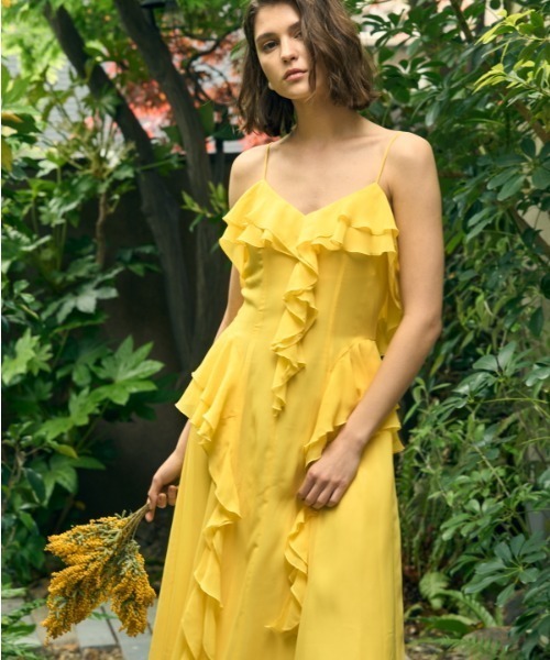 【関税込み】BELLE イエロー Flore ミディアムワンピース Raffle Shifon one-piece ラッフルシフォンワンピース