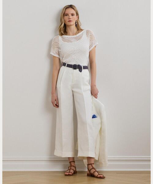ローレン ラルフ ローレン LAUREN RALPH LAUREN ジオモチーフ メッシュ ショートスリーブ セーター （100ホワイト） ジオモチーフ メッシュ ショートスリーブ セーター（ニット