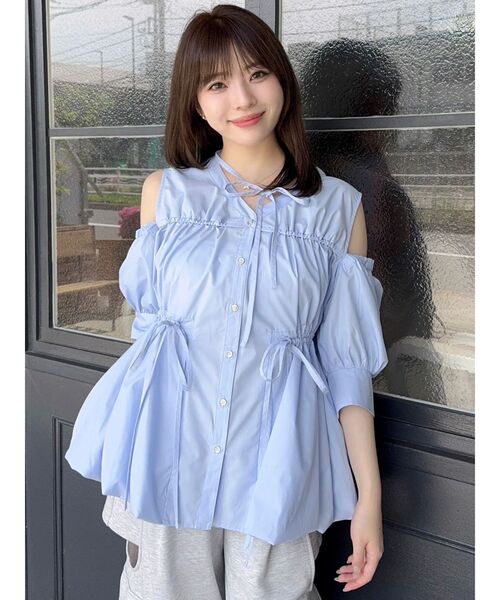 dazzlin(ダズリン)の「ギャザーバルーンペプラムブラウス(シャツ/ブラウス・レディース・ライトブルー/オフホワイト/ブルー/イエロー/その他1/キャメル・FREE)」の13枚目の写真