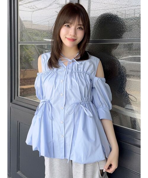 dazzlin(ダズリン)の「ギャザーバルーンペプラムブラウス(シャツ/ブラウス・レディース・ライトブルー/オフホワイト/ブルー/イエロー/その他1/キャメル・FREE)」の15枚目の写真
