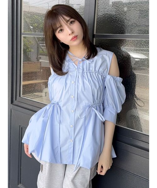 dazzlin(ダズリン)の「ギャザーバルーンペプラムブラウス(シャツ/ブラウス・レディース・ライトブルー/オフホワイト/ブルー/イエロー/その他1/キャメル・FREE)」の17枚目の写真