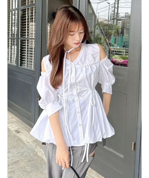 dazzlin(ダズリン)の「ギャザーバルーンペプラムブラウス(シャツ/ブラウス・レディース・ライトブルー/オフホワイト/ブルー/イエロー/その他1/キャメル・FREE)」の20枚目の写真