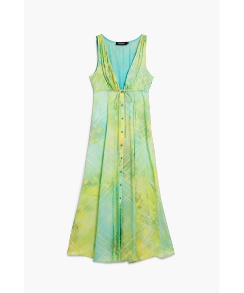Desigual(デシグアル)の「グラデーションフローラルロングワンピース Vネックリボン付き(ワンピース・レディース・グリーン・XS/S/M/L/XL)」の5枚目の写真