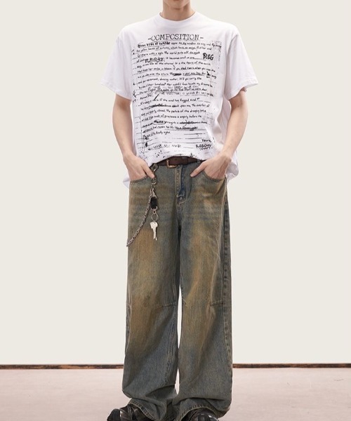 セール】“COMPOSITION” グラフィックプリントビッグTシャツ（T