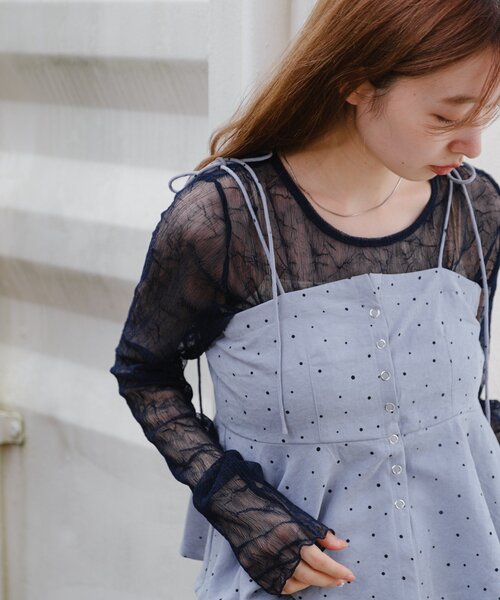 Kastane（カスタネ）の「【ドット&チェック】ペプラムキャミビスチェ（キャミソール・レディース・ブルー/ブラック/ベージュ・FREE）」の4枚目の写真