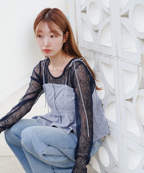 Kastane（カスタネ）の「【ドット&チェック】ペプラムキャミビスチェ（キャミソール・レディース・ブルー/ブラック/ベージュ・FREE）」の7枚目の写真