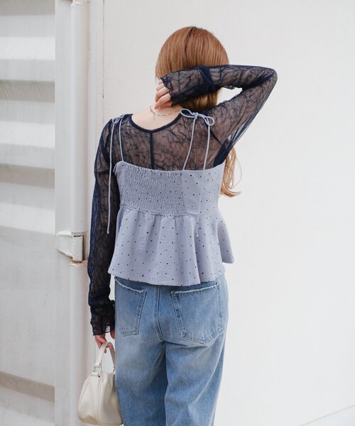 Kastane（カスタネ）の「【ドット&チェック】ペプラムキャミビスチェ（キャミソール・レディース・ブルー/ブラック/ベージュ・FREE）」の10枚目の写真