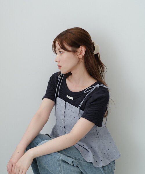 Kastane（カスタネ）の「【ドット&チェック】ペプラムキャミビスチェ（キャミソール・レディース・ブルー/ブラック/ベージュ・FREE）」の21枚目の写真