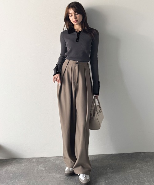 mily bilet(ミウィビレット)の「《9月上旬再入荷!予約受付中》【mily bilet】トレンドの襟付きデザインで洗練されたスタイルに♪金縁ボタン使いリブポロニット(長袖)(ニット/セーター・レディース・アイボリー/モカ/チャコールグレー/ライトグレー・X-LARGE/SMALL/LARGE/MEDIUM)」の18枚目の写真