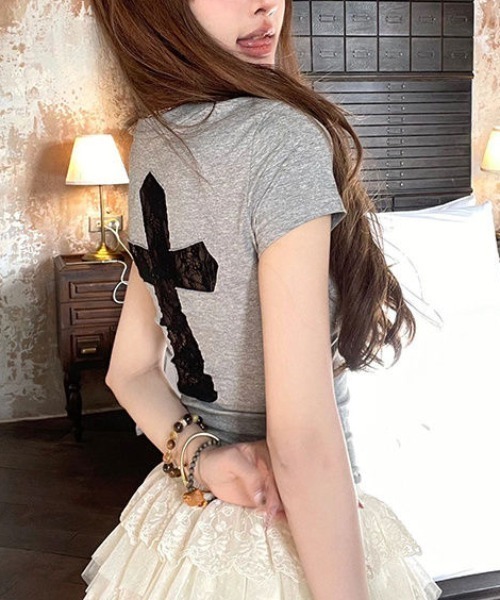 d.i.a.たたみジワあり背中あきTシャツ セール】【2色展開】レースクロス背中あきTシャツ（Tシャツ