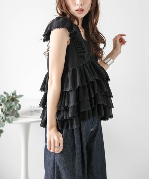 AMELY（エミリー）の「シフォンフリル レーストップス（その他トップス・レディース・ベージュ/グレー/ブラック・フリー）」の4枚目の写真
