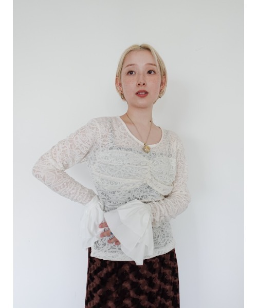 sahara(サハラ)の「Gather Bust Lace Top/ギャザーバストレーストップ(その他トップス・レディース・ブラック/ホワイト・FREE)」の7枚目の写真