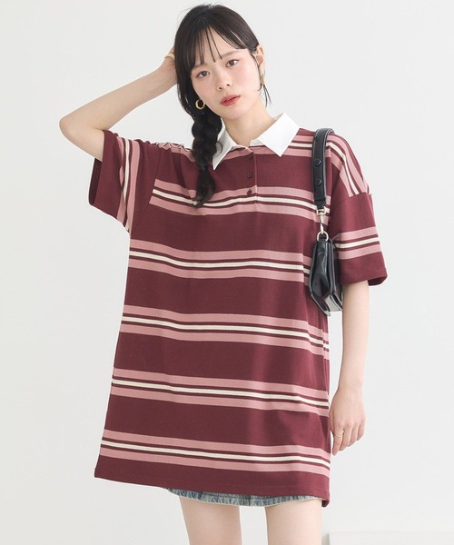 earth music&ecology(アースミュージックアンドエコロジー)の「レトロボーダーラガーミニワンピース(ワンピース・レディース・ブルー系その他/ピンク系その他・FREE)」の1枚目の写真