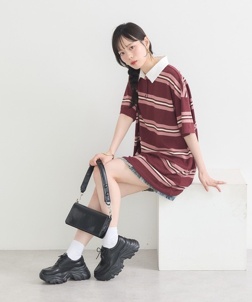 earth music&ecology(アースミュージックアンドエコロジー)の「レトロボーダーラガーミニワンピース(ワンピース・レディース・ブルー系その他/ピンク系その他・FREE)」の12枚目の写真