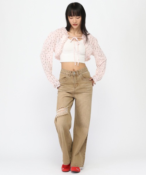 3.3 Field Trip （3.3フィールドトリップ）の「3.3 Field Trip／小花柄フリルカーディガン（カーディガン/ボレロ・レディース・ホワイト/ピンク・FREE）」の14枚目の写真